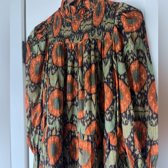 Ulla Johnson $495 Kamila Smocked Ling Sleeve Mini Nocturne Multi Dress Small - Picture 9 of 10